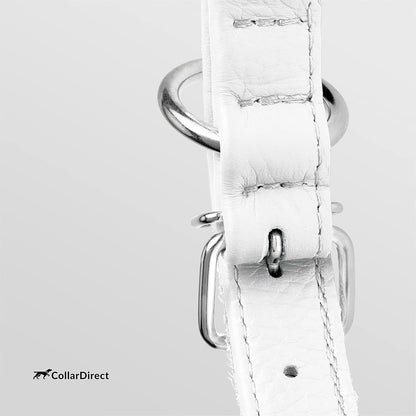 CollarDirect Rolled Leather Dog Collar, Soft Padded Round Puppy Collar, Handmade Genuine Leather Collar Dog Small Large Cat Collars 13 Colors (18-22 Inch, White Textured)