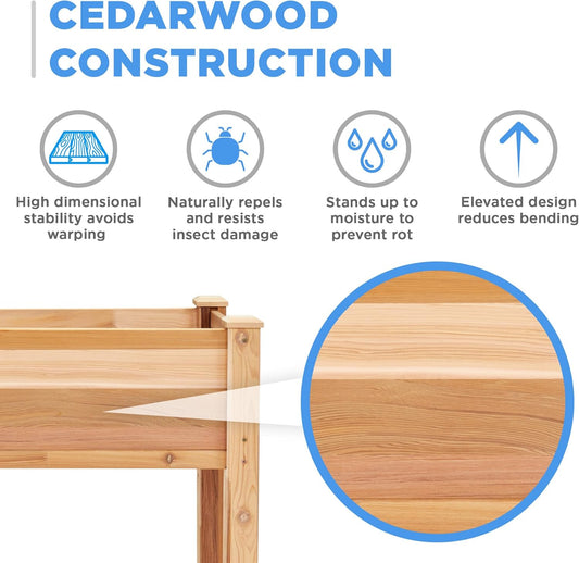 Jumbl Raised Canadian Cedar Garden Bed | Elevated Wood Planter for Growing Fresh Herbs, Vegetables, Flowers, Succulents | 34x18x30”