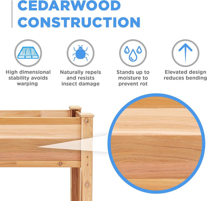 Jumbl Raised Canadian Cedar Garden Bed | Elevated Wood Planter for Growing Fresh Herbs, Vegetables, Flowers, Succulents | 34x18x30”
