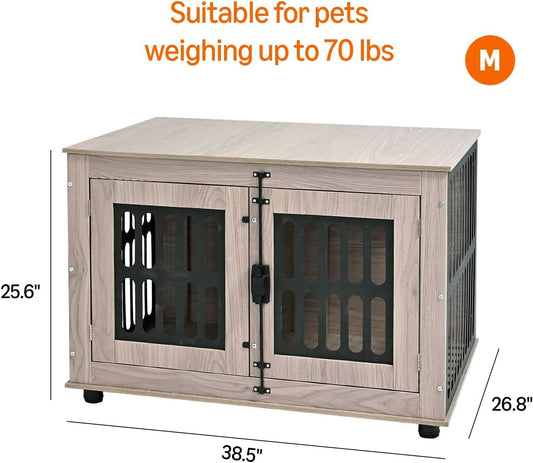 Amazon Basics Heavy Duty Dog Crate Furniture for Small to Medium Dogs, Wooden Decorative Dog Kennel Cage Indoor with Safety Lock, 38.5" L x 26.8" W x 25.6" H