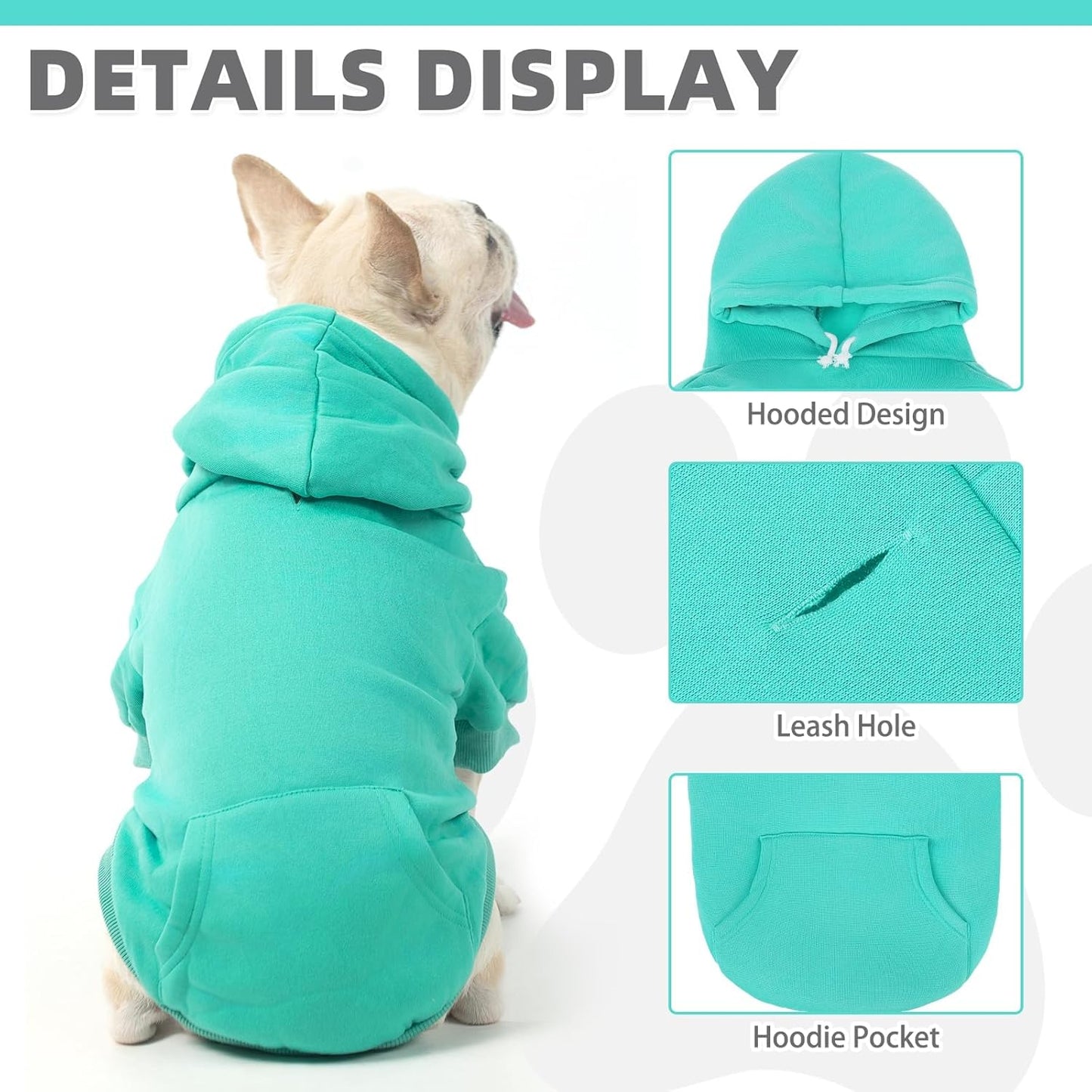 KOOLTAIL Basic Dog Hoodie - Soft and Warm Dog Hoodie Sweater with Leash Hole and Pocket, Dog Winter Coat, Cold Weather Clothes Sweatshirt for Small Medium Large Dogs Puppy Cat Boys Girls Lake Blue XL