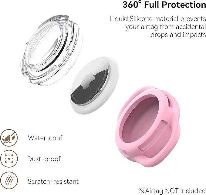Waterproof Airtag Holder for Dog Collar, Soft Full-Body Protective Airtag Holder for Dog & Cat Collars, Ultra-Durable, Easy Installation, Lightweight Clear Airtag Case (Pink, Small)