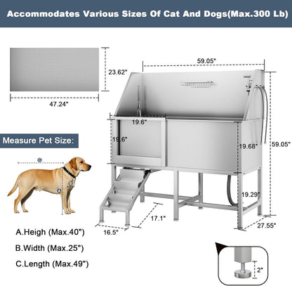 CuisinSmart 62" Dog Bathtub, Professional Dog Washing Station with Dog Wash Attachment, Dog Bath Pool for Outdoor, Indoor Shower and Grooming (Left Door)