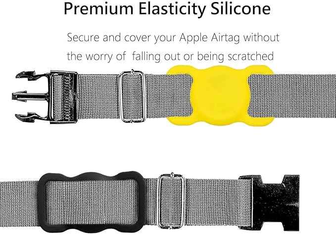 SWINCHO for AirTag 1st & 2nd Generation Holder[2 Pack] Waterproof High-Strength Elastic Silicone AirTag Dog Collar Holder (Yellow&Black)