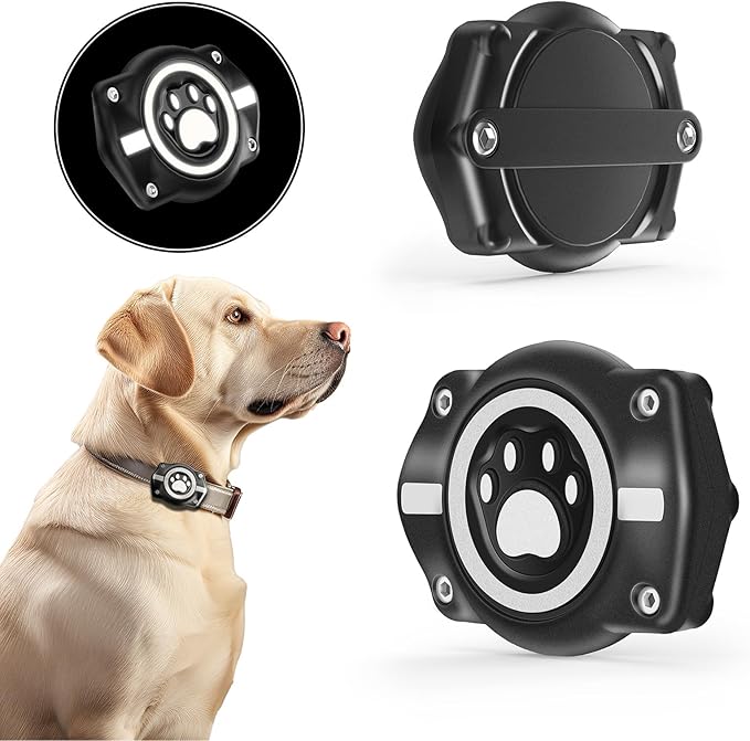 AirTag Dog Collar Holder, 100% Waterproof Air Tag Mount, Compatible with Apple Air Tag for Dogs & Cat Collars, Ultra-Durable Dog Collar AirTag Holder - Fits All Width Collars (Reflective,4 Pack)