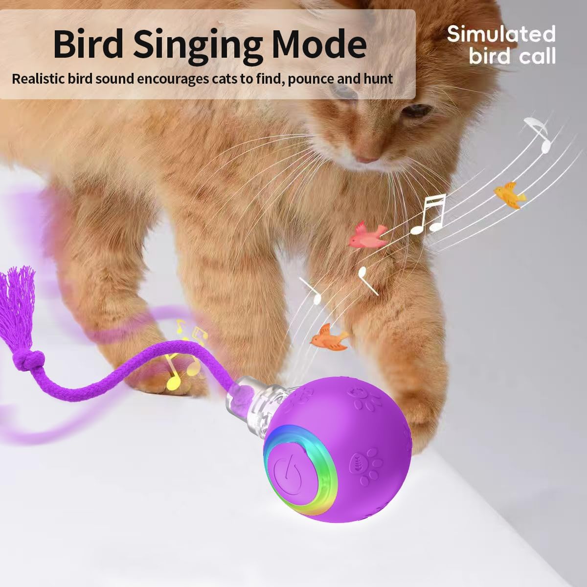 Interactive Cat Toys, Automatic Moving Cat Toys for Bored Indoor Adult Cats, Fast Rolling, Chirping & Motion-Activated Kitty Toys, Fun Gift for Cats with Speedy Tail 2.0, USB Rechargeable, Purple