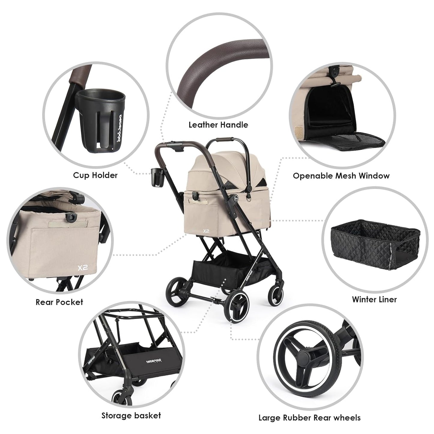 X2 Pet Stroller, Dog Cat Stroller for Small Pets Under 44lbs, Equipped with Detachable & Foldable Carrier, Waterproof Pad & Sunshade Canopy,Camel (Camel) - Pawvie