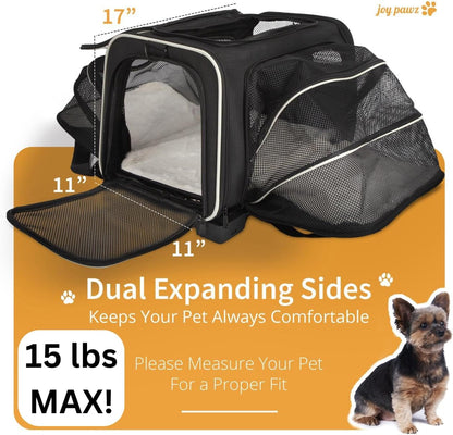 Pet Carrier for Travel - Small Dogs/Cats - 15 LBS MAX Dogs/Cats Expandable - Airline Approved & Roomy - Premium Pets Carrier with Wheels - Cozy Soft-Lined Travel Carrier - Stylish Black Design