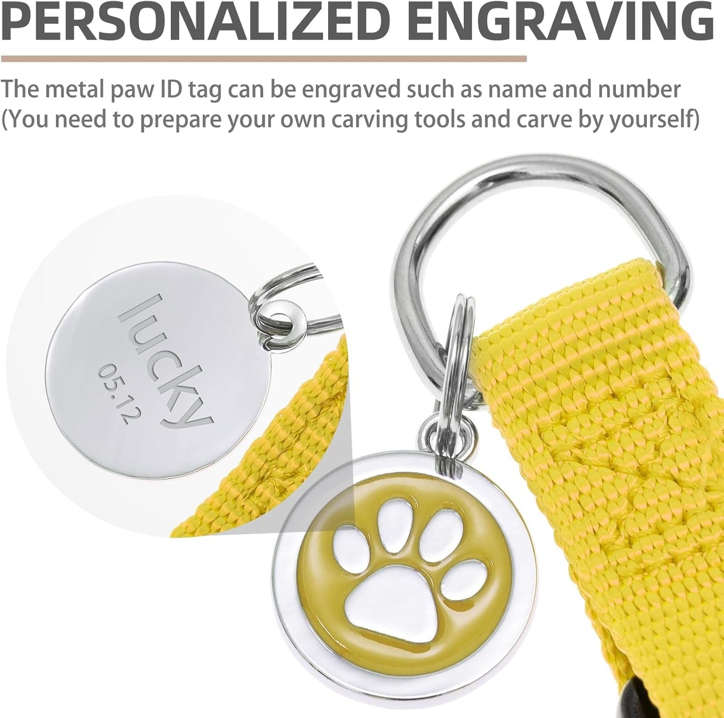 PUPTECK No Pull Dog Harness Soft Adjustable Basic Nylon Step in Puppy Vest Outdoor Walking with ID Tag, Yellow, S