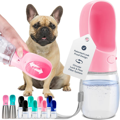 MalsiPree Dog Water Bowl Dispenser - 12 Oz, Pink - Portable Dog Water Bottle & Travel Pet Bowl - Leak Proof