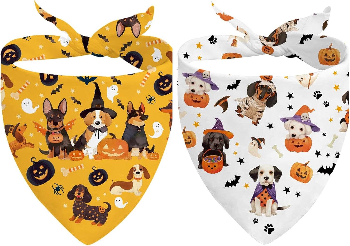 Halloween Dog Bandanas 2 Pcs, Pet Scarf for Dog Girl Boy, Spooky Triangle Puppy Scarf Kerchief Bandana Pet Dogs On Halloween, Ghost Pumpkin Bat Print Gifts for Dogs Lovers (Medium)