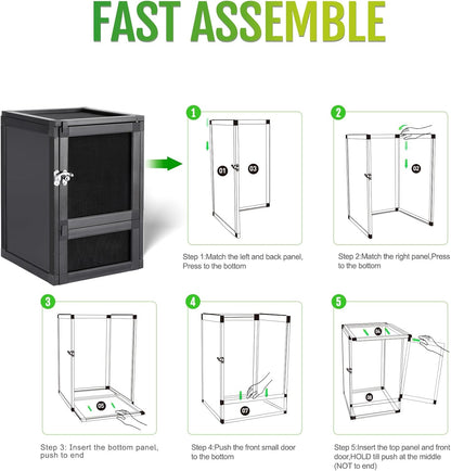 8" x 8" x 12" Reptile Terrarium 5-Pack, Small Hatching Cage with Screen & Acrylic Doors, Ventilated Habitat for Lizards, Frogs, Easy Assembly