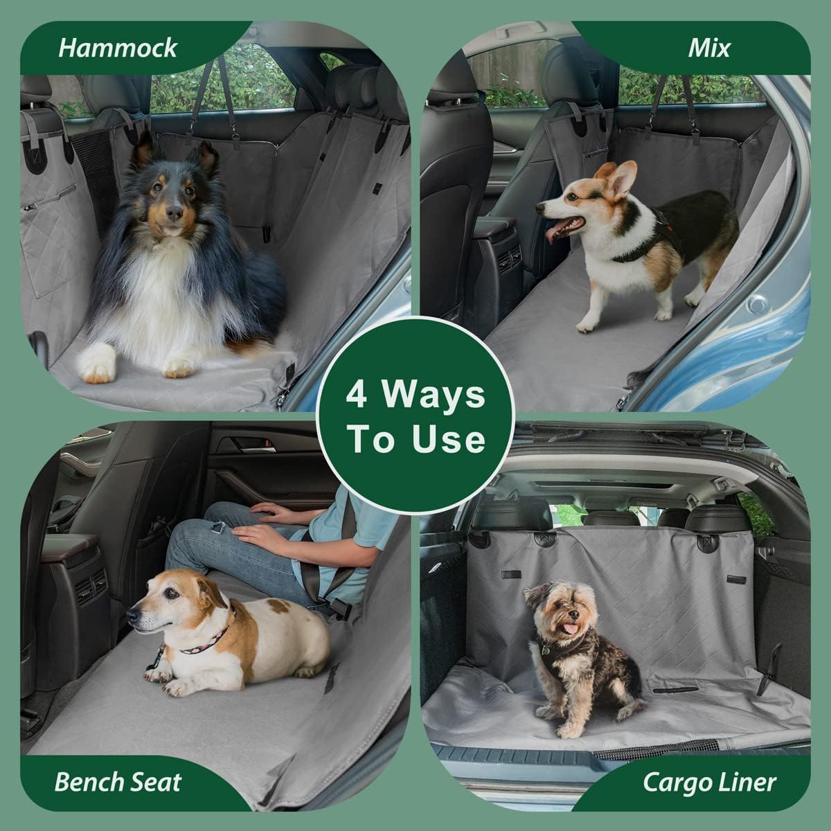 Dog Car Seat Cover for Back Seats 100% Waterproof with Metal Buckle Mesh Window Scratch Proof Heavy Duty Rear Backseat Protector Hammock for Pet, SUV Truck Vehicle Accessories, 54" x 58", Grey - Pawvie