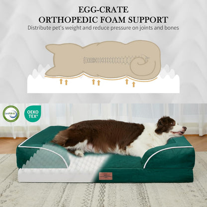Comfort Expression Medium Dog Beds Waterproof Orthopedic Foam Dog Sofa Beds for Medium Large Dogs Comfy Pet Bed with Washable Removable Cover & Non-Slip Bottom(Medium,Emerald)