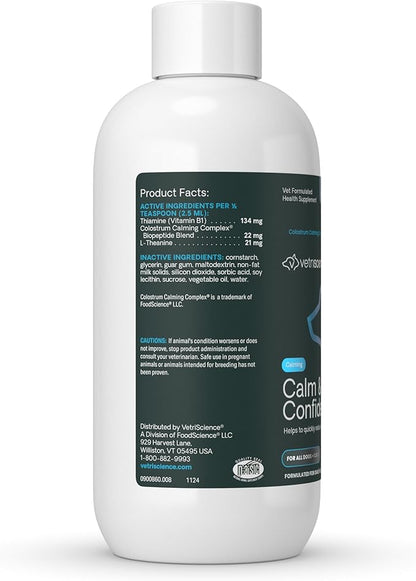 VetriScience Calm & Confident Liquid, Composure Calming and Anxiety Supplement for Dogs and Cats, Reduce Stress and Fear, Ideal for Thunderstorms, Fireworks, Vet & Routine Changes, Unflavored, 8 oz