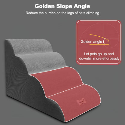 Dog Stairs, Removable and Washable Pet Stairs, 4-Steps Non-Slip Pet Ramp, Dogs Steps for High Bed Sofa, High Resilience Sponge Dog Stairs(Dark Brown)