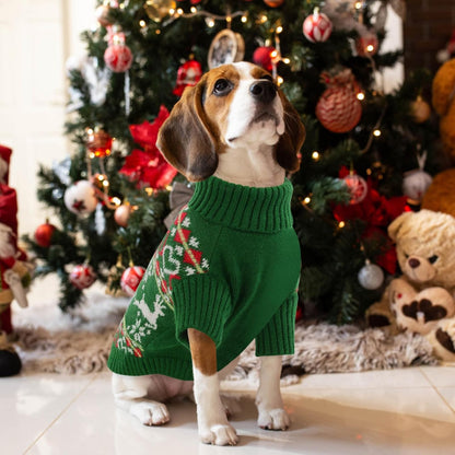 Queenmore Dog Christmas Sweater,Turtleneck Knitted Pullover Xmas Dog Clothes Sweatshirt,Pet Christmas Outfit, Warm Doggy Sweaters for Small Dogs Boy Girl L