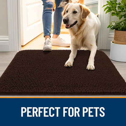 OLANLY Dog Door Mat for Muddy Paws 70x35, Absorbs Moisture and Dirt, Absorbent Non-Slip Washable Doormat, Quick Dry Chenille Mud Mat for Dogs, Entry Indoor Entryway Carpet for Inside Floor, Brown
