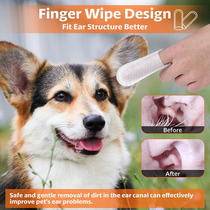 OBSEDE Dog & Cat Ear Wipes, Finger Sleeve Design for Gentle Wax & Dirt Reduce, Odor Control, Fresh Coconut Scent, Easy at-Home Pet Grooming, 120 Count