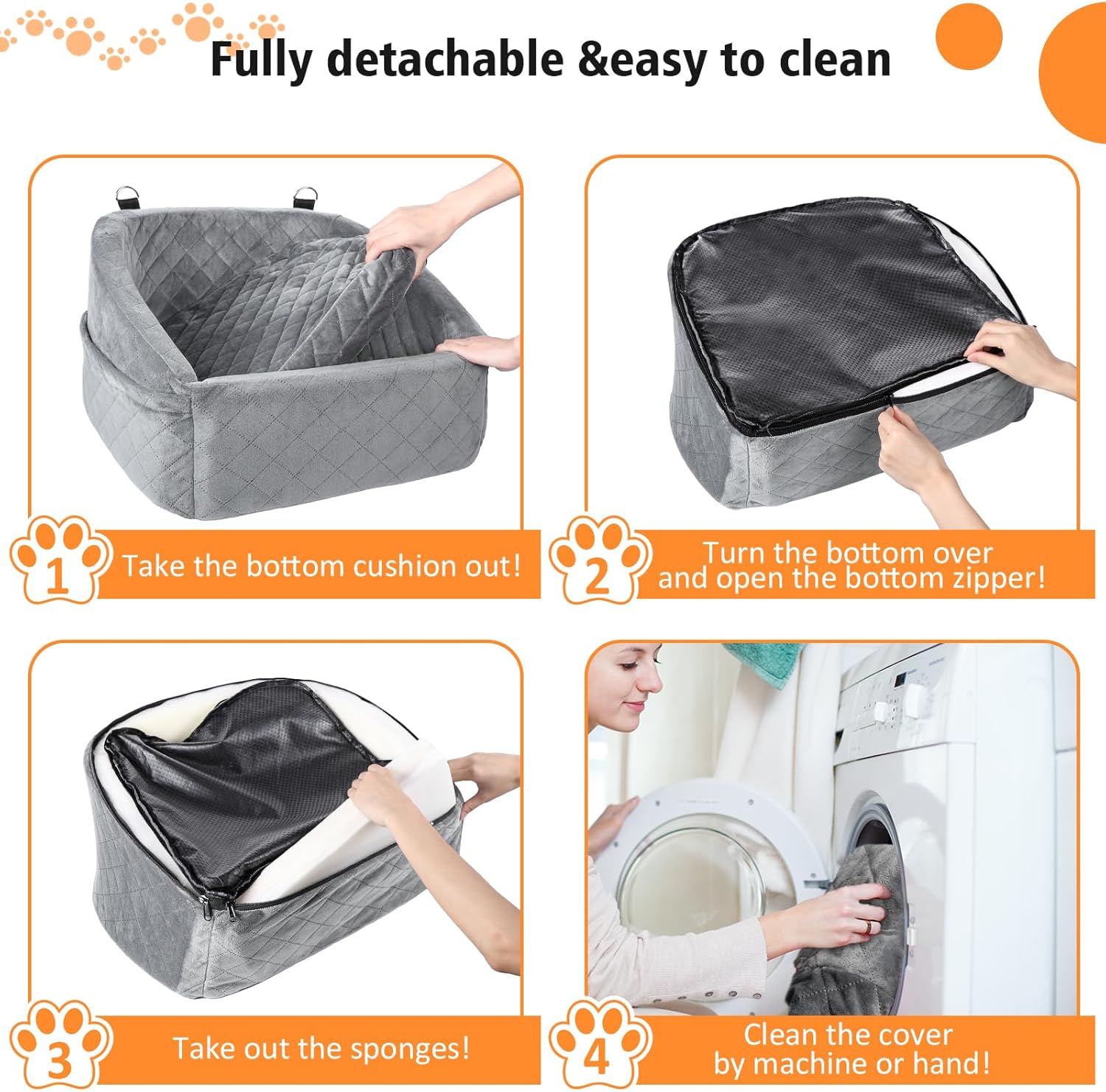 Dog Car Seat for Small Dogs,Detachable Washable Dog Booster Seat for Medium Dogs Under 30lbs, Pet Car Seat Travel Bed with Storage Pockets and Dog Safety Belt (Grey) - Pawvie