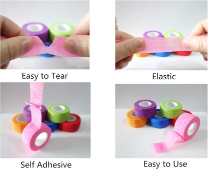 6 Pack 1" x 5 Yards Self Adhesive Bandage Wrap Breathable Cohesive Vet Wrap for Pets, Elastic Self-Adherent Tape for Sports, Wrist, Ankle (Pink)
