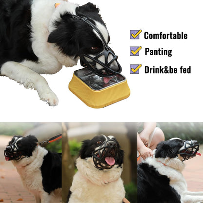 Dog Muzzle, Breathable Basket and Soft Cage Black Dog Mouth Cover,Anti-Biting, Barking and Chewing for Small Medium Large Dogs, 1 Pack Poop Bags for Dogs (Medium)