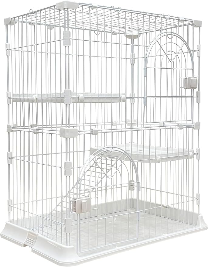 Cat Cage 2-Tier Indoor Cat Enclosure with Widen Bottom Buckle & Reinforced Locking Clamps DlY Cat Playpen for 1-2 Cats & Small Pets,30" Lx 20" W X 35" H (White, Two-Tier35)