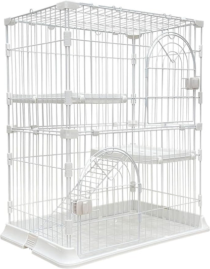 Cat Cage 2-Tier Indoor Cat Enclosure with Widen Bottom Buckle & Reinforced Locking Clamps DlY Cat Playpen for 1-2 Cats & Small Pets,30" Lx 20" W X 35" H (White, Two-Tier35)