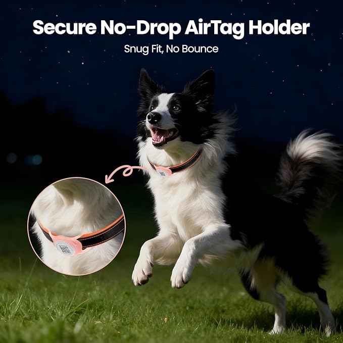 for Airtag Dog Collar Holder with QR ID Tag, Glow in the Dark, Fluorescent Waterproof Silicone for Airtag Case for Dog Collars, Scan for Instant Alert, Emergency Contact, Pet Profile (Pink)