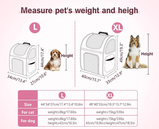 Pecute Cat Backpack Carrier, Expandable Cat Carrier Backpack with Breathable Mesh, Pet Carrier Backpack for Cats Small Dogs Puppies, Dog Backpack Carrier Great for Travel Hiking Camping Outdoor - Pawvie
