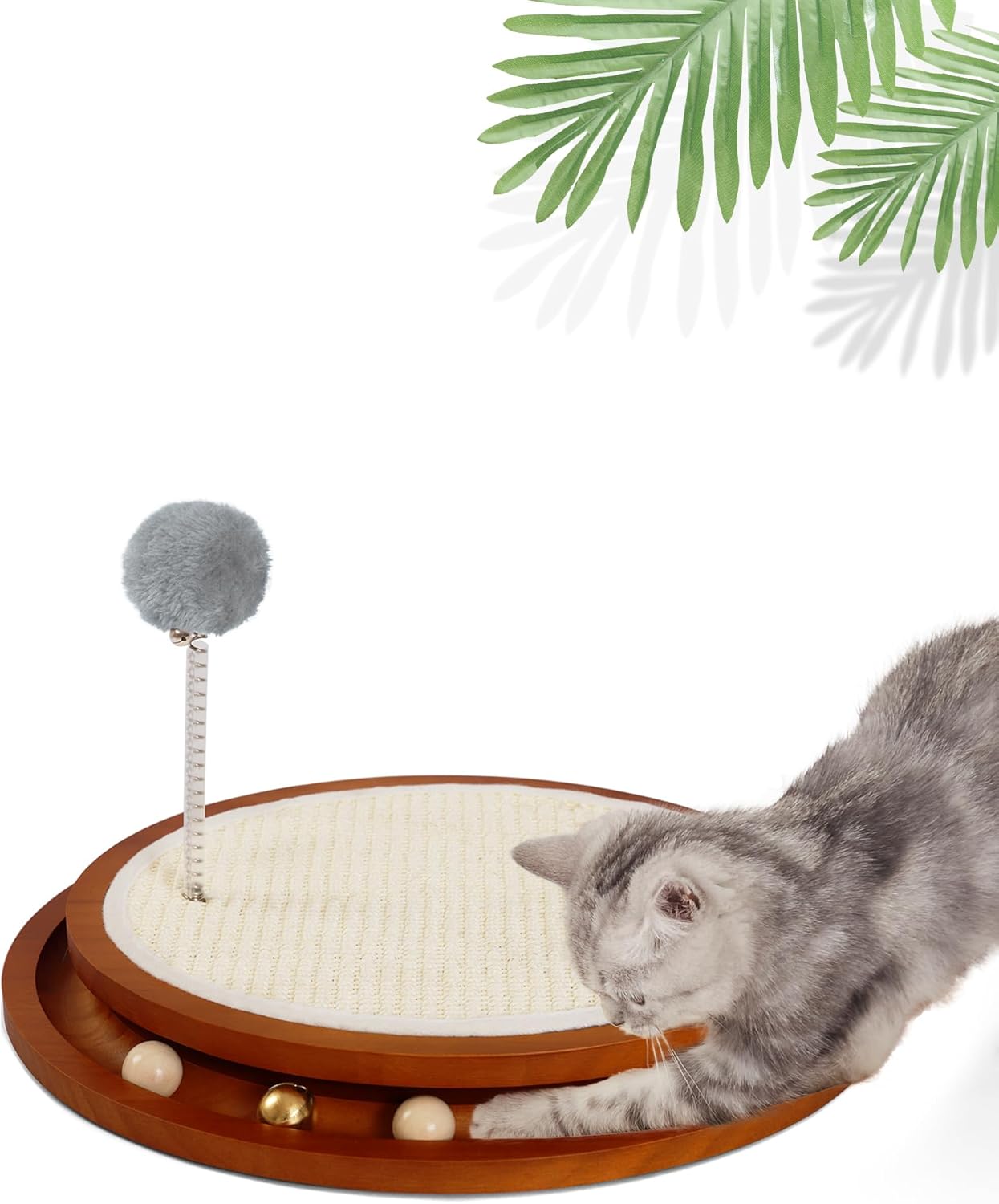 Cat Scratcher, Cat Cratch Sisal Pad with Wooden Roller Ball Toy, Cat Scratchers Interactive Toys for Indoor Cats, Satisfies Kitten’s Scratching, Chasing and Hunting