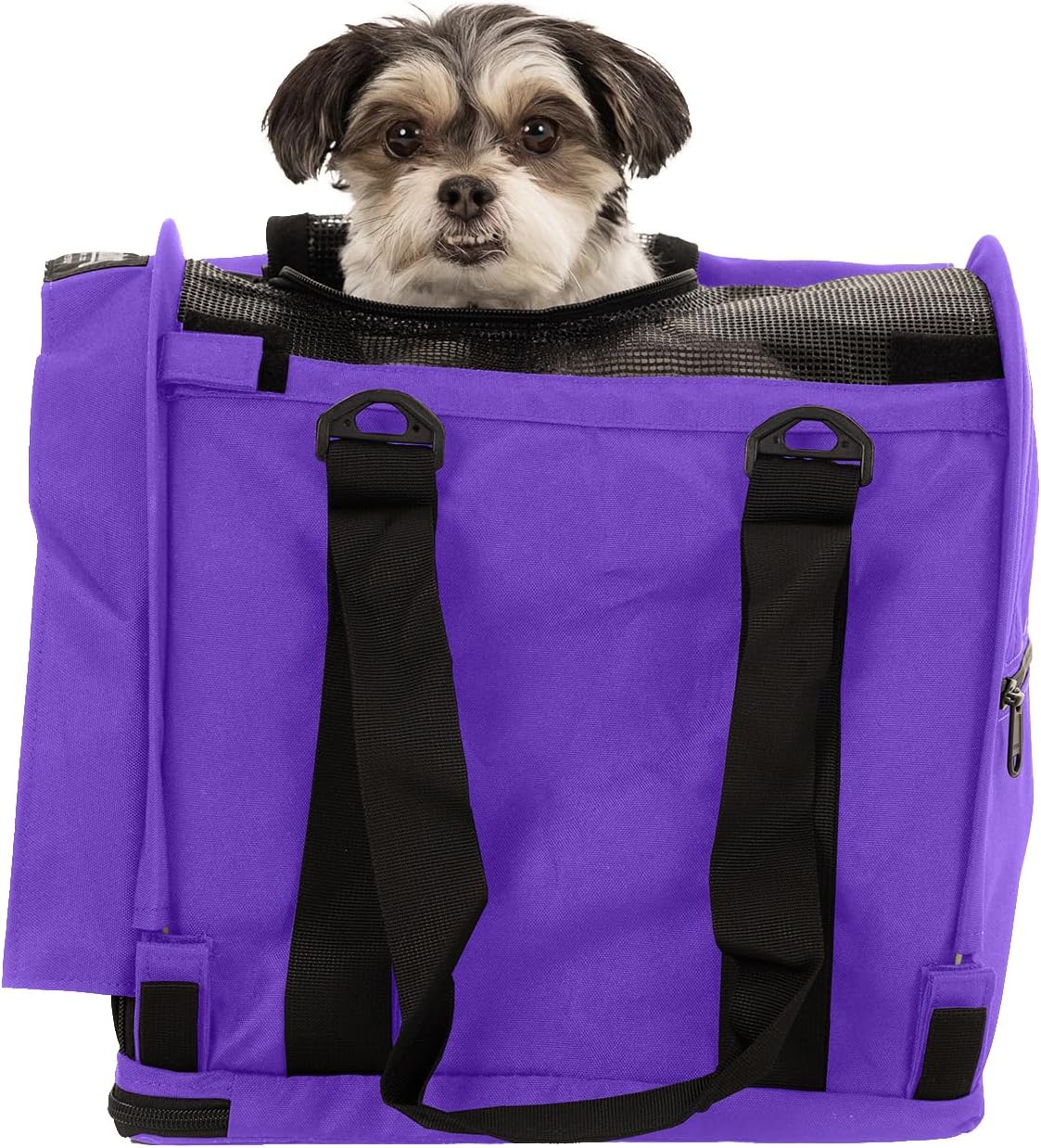SturdiBag Pro 2.0 Pet Travel Carrier for Cats and Dogs | Soft Sided Pet Carrier Bag with Safety Clips and Seatbelt Straps for Airplane or Car Travel | Cube, Purple - Pawvie