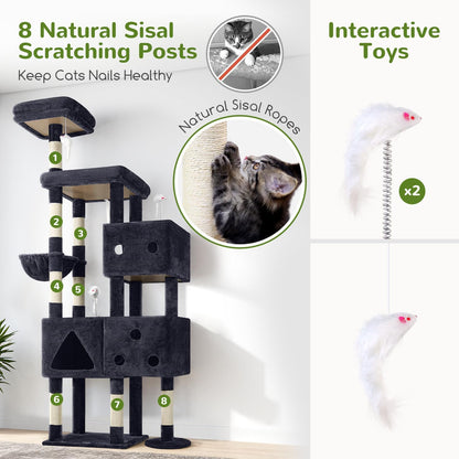 Globlazer Extra Large Cat Tower, 81-inch Tall Cat Tree for Big Cats 20 lbs, XXL Heavy Duty Cat Scratching Tower for Indoor Adult Cats with 3 Cat Condos, 8 Scratching Posts, F81, Dark Grey