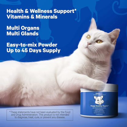 Happy Healthy Organs & Glands Supplement For Cats, Freeze-Dried Raw Bovine Liver Grass-Fed Bone Marrow Heart Kidney Pancreas, Bovine Thymus Iron Multi Organ Powder, Joints Cat Vitamins 1.48 oz