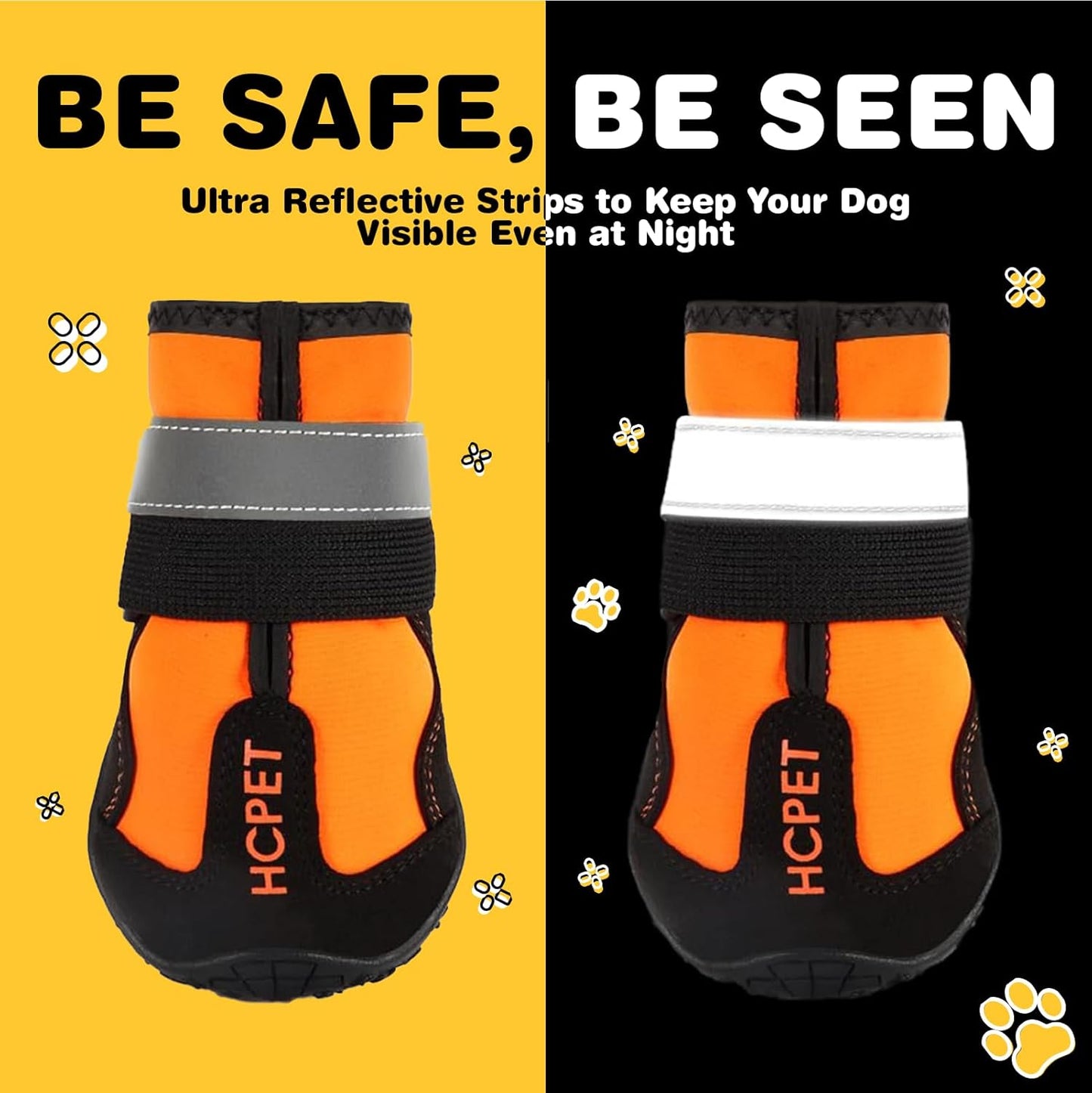 Hcpet Dog Shoes, Dog Boots for Small Dogs, Waterproof Medium Dog Booties Paw Protector for Summer Hot Pavement, Winter Snowy Day, Outdoor Walking, Indoor Hardfloors Anti Slip Sole Orange Size 4