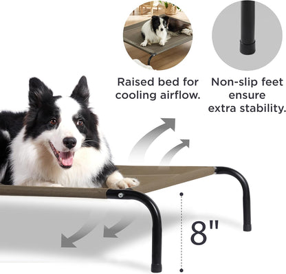 Bedsure Outdoor Elevated Dog Bed Large Sized Dog, Portable Indoor & Outdoor Cooling Raised Cot Pet Hammock Bed with Skid-Resistant Feet, Frame with Breathable Mesh, Brown, 49 inches