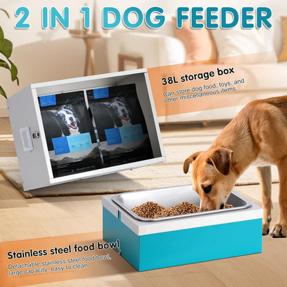 3Gal Elevated Dog Bowls with Storage Large Breed,Raised Dog Bowl Stand 38L Pet Food Toy Storage Container Stainless Steel Water Bowl Feeder 3 Adjust Heights Feeding Station (L)