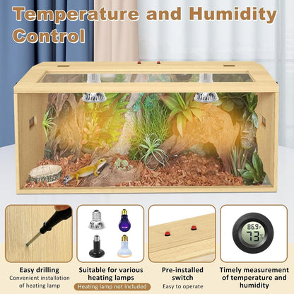 34 Gallon Bearded Dragon Tank, Lockable Reptile Terrarium Tank, Large Snake Enclosure, Lizard, Leopard Gecko Tank with Openable Roof Door, (Wooden, 32" L x 16" W x 16" H)