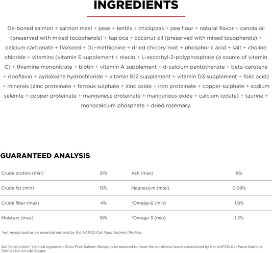 Go! Solutions Sensitivities Limited Ingredient, Grain-Free Dry Cat Food, Salmon Recipe for Sensitive Stomach, 6 lb Bag