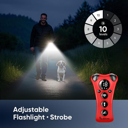 Ultrasonic Dog Bark Deterrent Device –10-Level Adjustable Anti Barking Trainer with Flashlight, Strobe, E-Clicker(18 Whistle Sounds)–No Shock, Collar-Free Dog Behavior Correction Devices