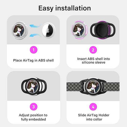 Waterproof Airtag Dog Collar Holder, Silicone & ABS Airtag Holder for Dog & Cat Collars, Ultra-Durable, Lightweight and Protective Airtag Case (Black&Pink-1, Small)