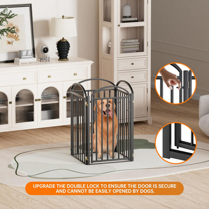 4 Panles Full Matel Freestanding Dog Gates with Door, 96"Extra Wide 36"Tall Free Standing Dog Pet Gate for Indoor & Outdoor. Foldable Pet Fences for Doorways, House, Stairs, Porch, Deck, Yard
