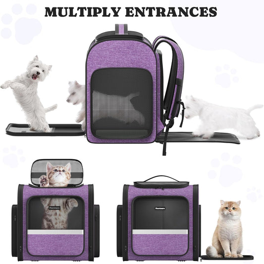 Pawtners Dog Carrier Backpacks Large Cat Backpack with Anti-Scratch Mesh, Foldable Designed Pet Backpack Carrier for Kitten Small Dogs & Large Cats Up to 18 Lbs, Dog Carrier for Travel Outdoor - Pawvie