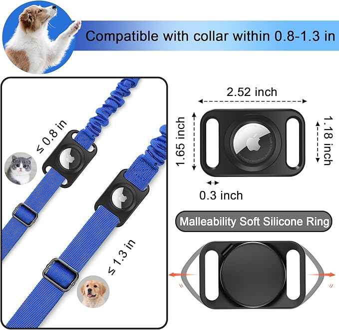 SANKALA Airtag Dog Collar Holder, [2 Pack] Waterproof Airtag Holder for Dog Collar, TPU & Silicone Full Body Covered Apple Airtag Case for Dog Collar, Airtag Protective Cover for Pet Collar, Black