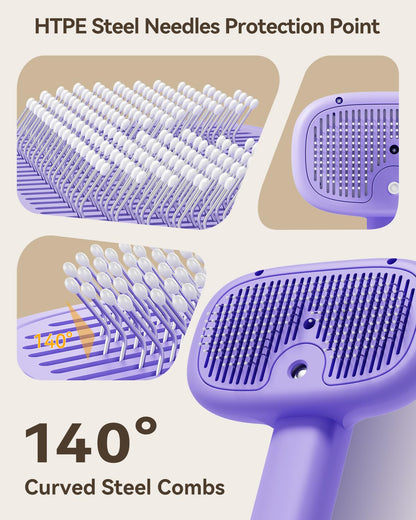 ROJECO 3-in-1 Pet Steam Brush for Cats&Dogs - Detangling Comb with Adjustable Mist, Handheld Deshedding Grooming Tool for Long/Short Hair, Massage Brush & Shedding Control Gift,Cordless,Purple