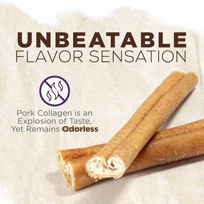 Natural Farm Pork Collagen Sticks Dog Chews, 6-Inch (15 Pack), Odor-Free Long-Lasting Chews, 100% Natural Pork Bacon Skin, Great Alternative for Bully Stick & Rawhide, Great for All Dogs