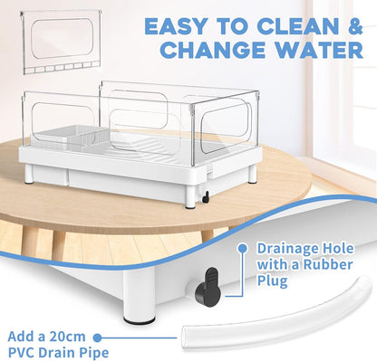 Small Turtle Tank Kit(Tank+Light+Filter), Acrylic Turtle Tank Starter Kit with Bask Platform, Bottom Drain, Multi-Function Area for Small Reptiles.(White) - Pawvie
