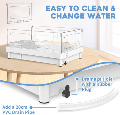 Small Turtle Tank, Aquarium, Acrylic Terrarium with Basking Platform, Bottom Drainage, Multi-Function Areas for Turtles, Crabs, Crayfish, Reptiles. - Pawvie