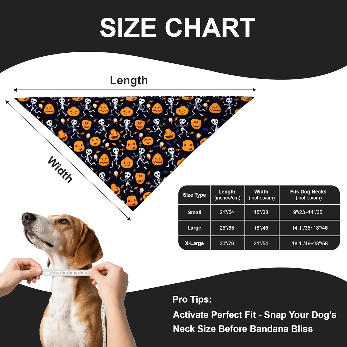 Halloween Dog Bandana for Small Dogs - Reversible Black Skull Pumpkin Print Scarf - Soft & Quick-Dry for Costume Parties