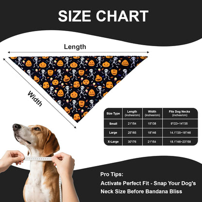 Halloween Dog Bandana for Small Dogs - Reversible Black Skull Pumpkin Print Scarf - Soft & Quick-Dry for Costume Parties